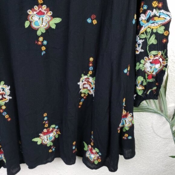 Free People Oxford Black Embroidered Swing Dress Floral size XS Oversized Boho - Picture 8 of 16